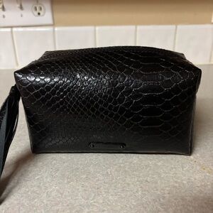 Rebecca Minkoff Black Python Print Preppy Minimalist Cosmetic Makeup Bag